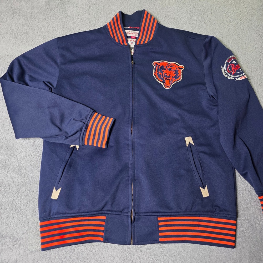 Mitchell & Ness Mens XL Track Jacket Navy Chicago Bears NFL Throwbacks Zip Up